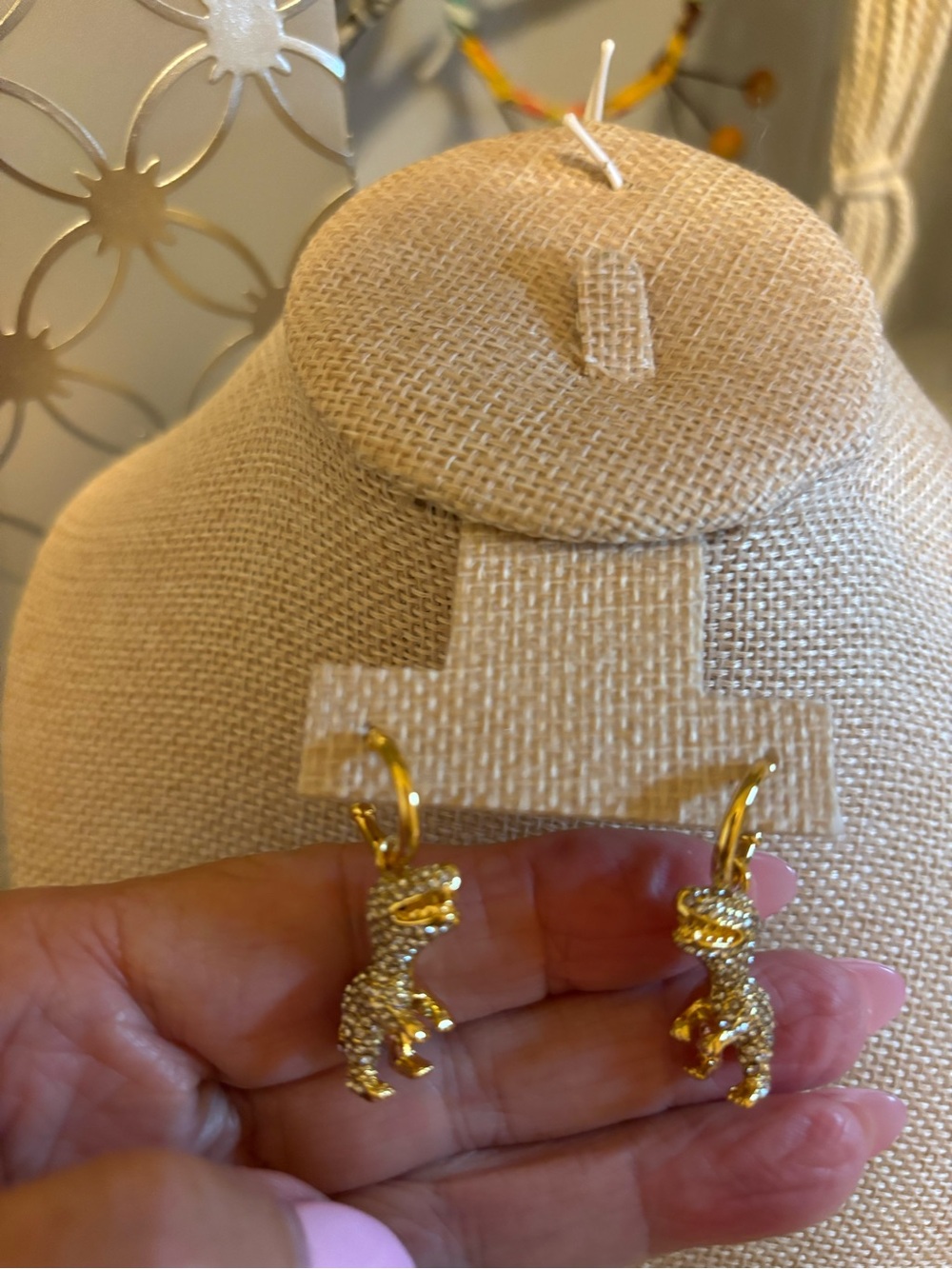 Gold Crystal Dino Hoop Earrings